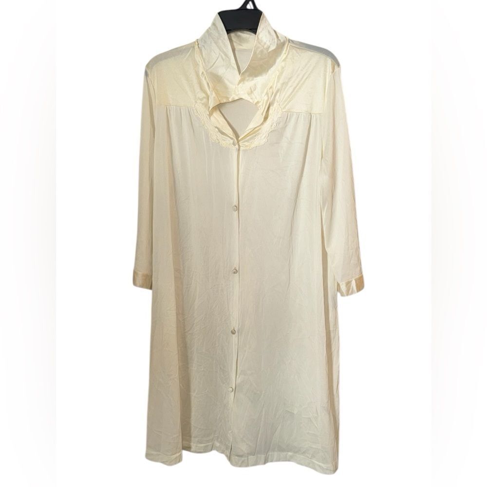 VTG Vanity Fair 1950s Old Hollywood Ivory Satin Peignoir Set Lace Nightgown Robe - Picture 2 of 10